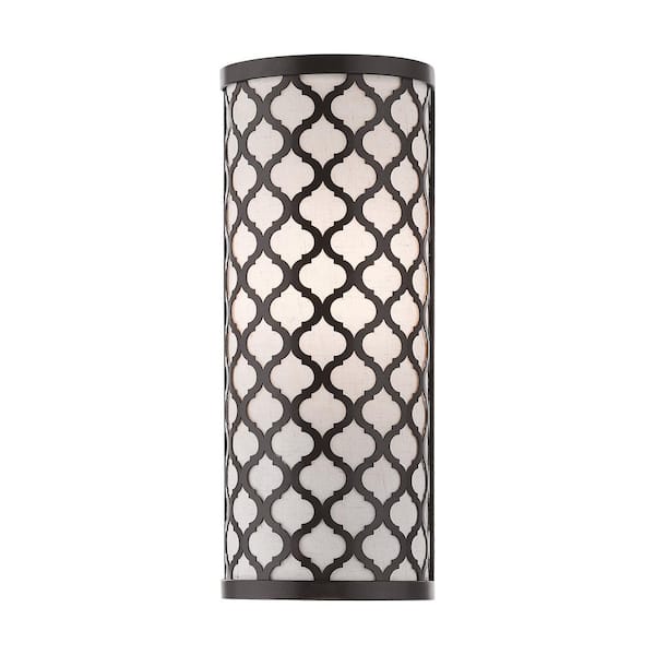 AVIANCE LIGHTING Amalfi 5.125 in. 1-Light English Bronze ADA Wall Sconce with Oatmeal Fabric Shade