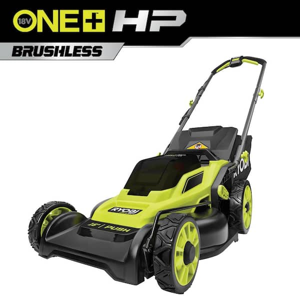 RYOBI ONE HP 18V Brushless 16 in. Cordless Battery Walk Behind Push Lawn Mower Tool Only P1109BTL The Home Depot