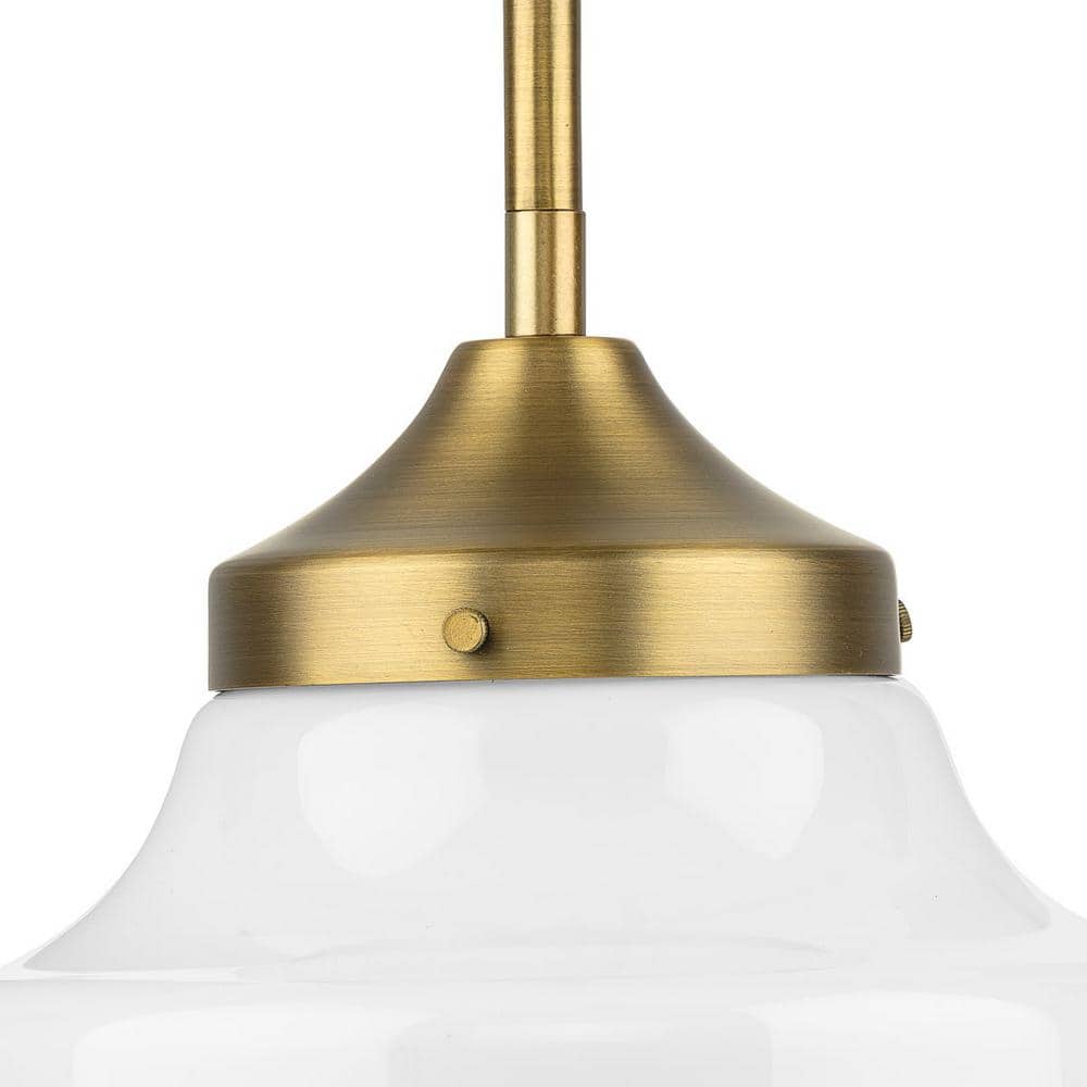 Vintage Brass Mini Pendant with White Opal Glass Shade