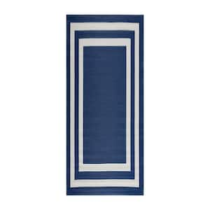 Paris Navy Creme 2 ft. 3 in. x 6 ft. Reversible Recycled Plastic Indoor/Outdoor Area Rug