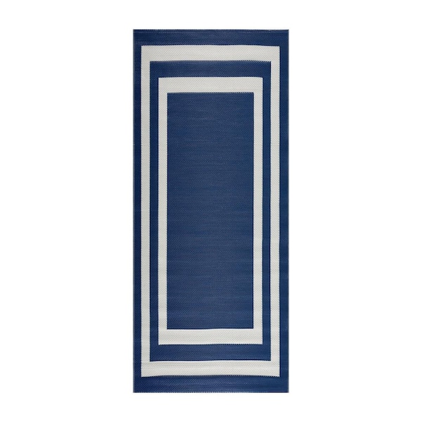 Paris Navy Creme 2 ft. 3 in. x 6 ft. Reversible Recycled Plastic Indoor/Outdoor Area Rug