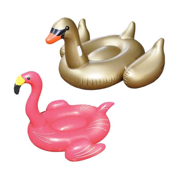 Swimline 75 in. Giant Inflatable Ride-On Golden Swan and Flamingo Pool Floats