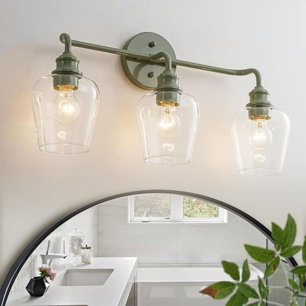 Thessa 23.2 in. 3-Light Green Vanity Light with Clear Glass Shades
