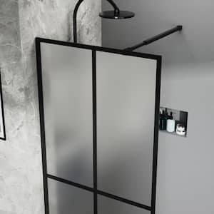 34 in. W x 72 in. H Fixed Single Panel Frameless Shower Door in Black Finish with 1/5 in. (5 mm) Frosted Glass