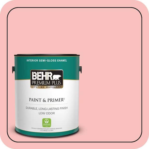 BEHR PREMIUM PLUS 1 gal. #160A-3 Pink Hydrangea Semi-Gloss Enamel Low Odor Interior Paint & Primer