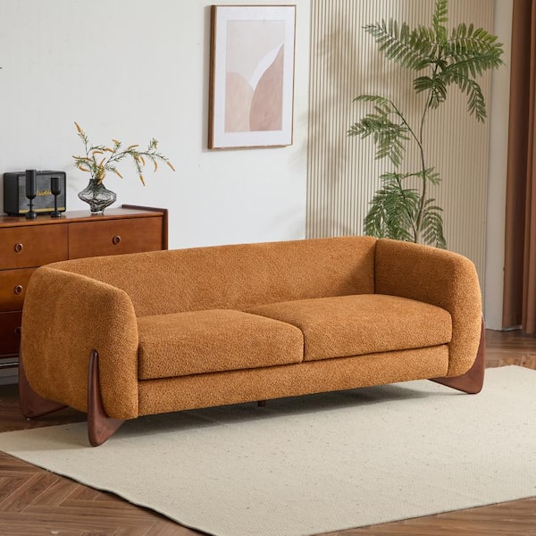 Nisant 82 in. Modern Boucle Fabric Upholstered Round Arm Rectangle Sofa, Birch Wood Frame, Caramel Plus Brown