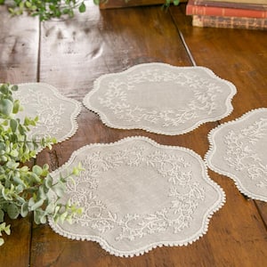 Sheer Divine 12 in. Ecru Round Lace Polyester Doily (Set of 4)