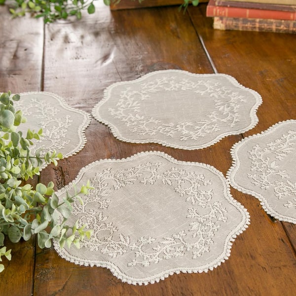 Set of 4 Doilies Polyester Lace 