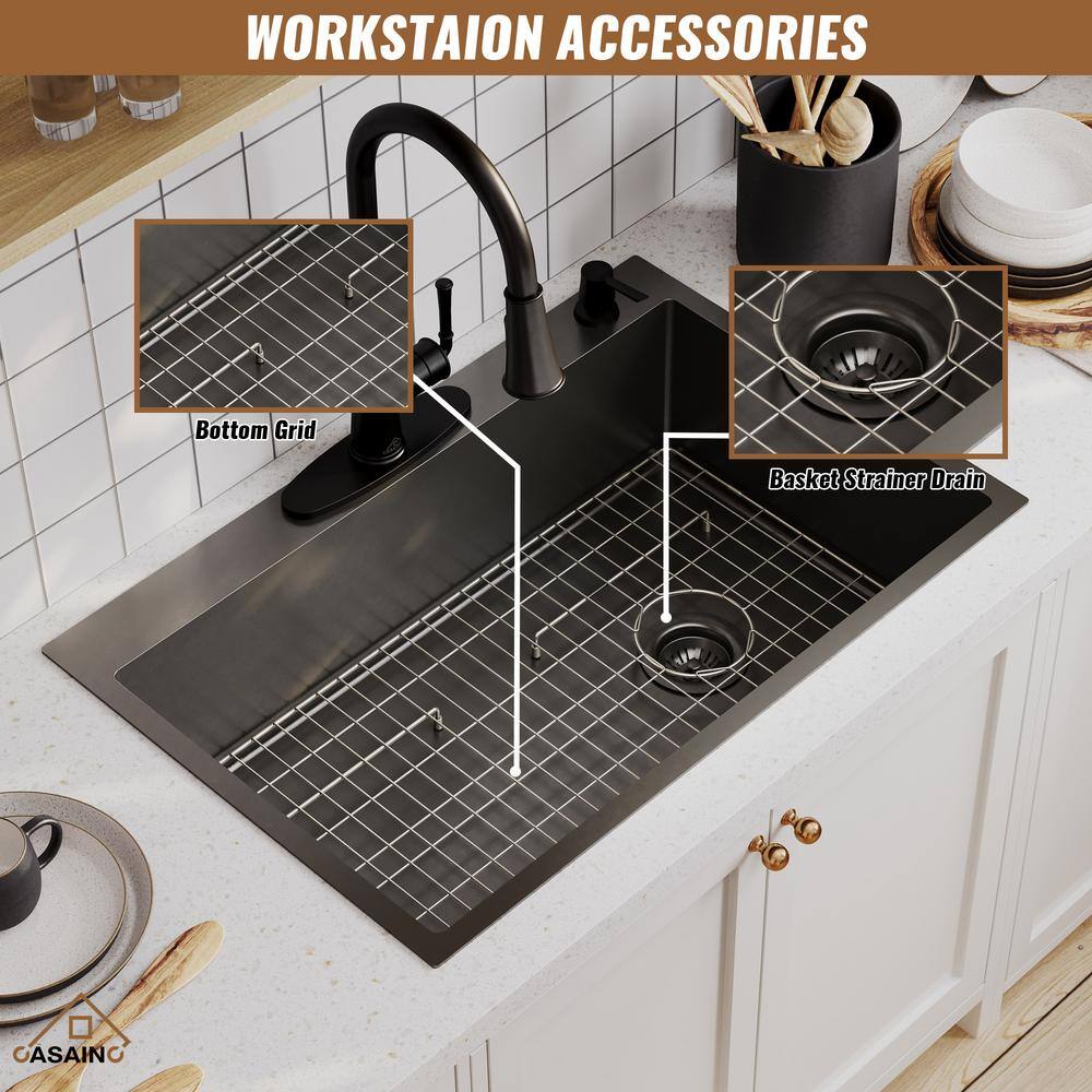 33" Gunmetal Black Stainless Steel Farmhouse Kitchen Sink