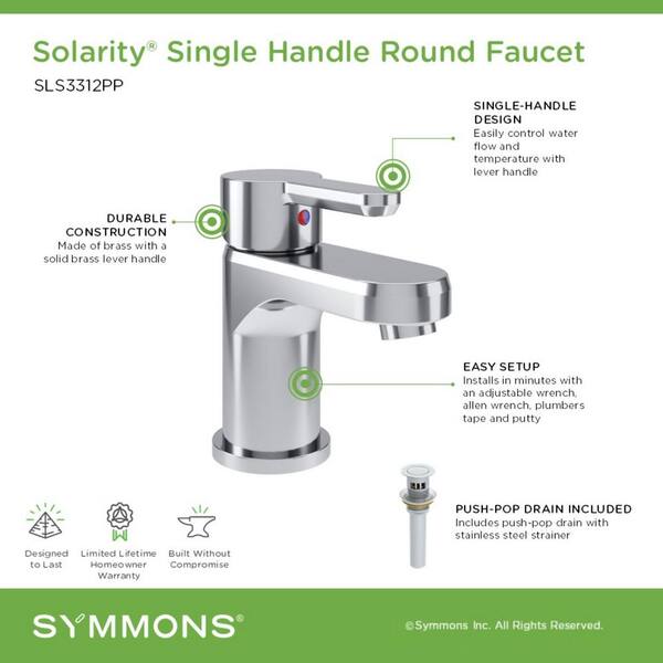 Symmons Solarity Single Handle Bathroom Sink Faucet with Push Pop