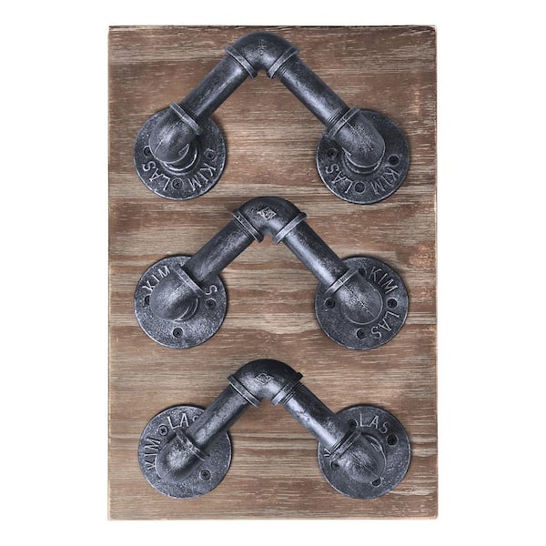 Armen Living Hawk 3-Bottle Industrial Grey Wine Rack