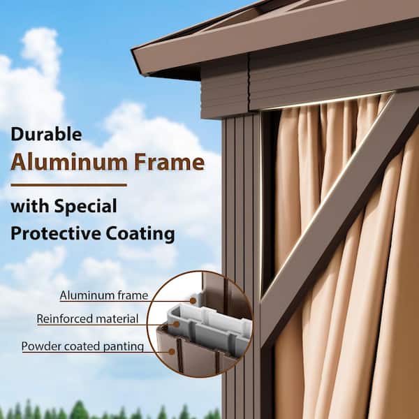 12 ft. x 14 ft. Aluminum Outdoor Gazebo with Double Galvanized Steel Roof, Mosquito Netting and Curtains