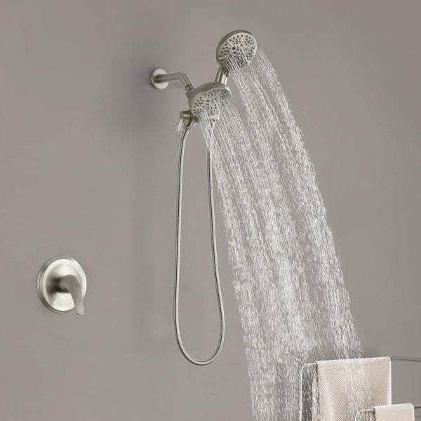 2-In-1 Single-Handle 7-Spray Round High Pressure Shower Faucet in Brushed Nickel (Valve Included)
