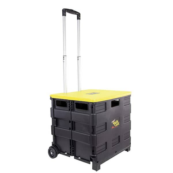 Rolling Crate Quik Cart Wheeled Heavy Duty Collapsible Basket with Handle Seat 