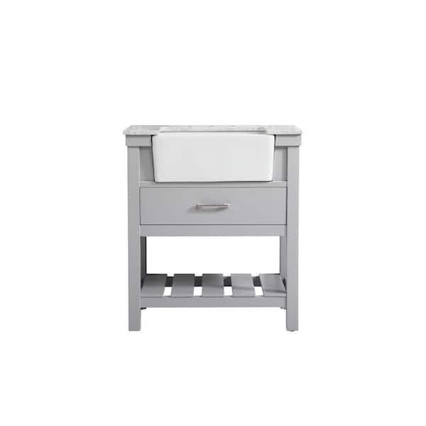 Unbranded Timeless Home 30 in. W x 22 in. D x 34.13 in. H Single Bathroom Vanity Side Cabinet in Grey with White Marble Top