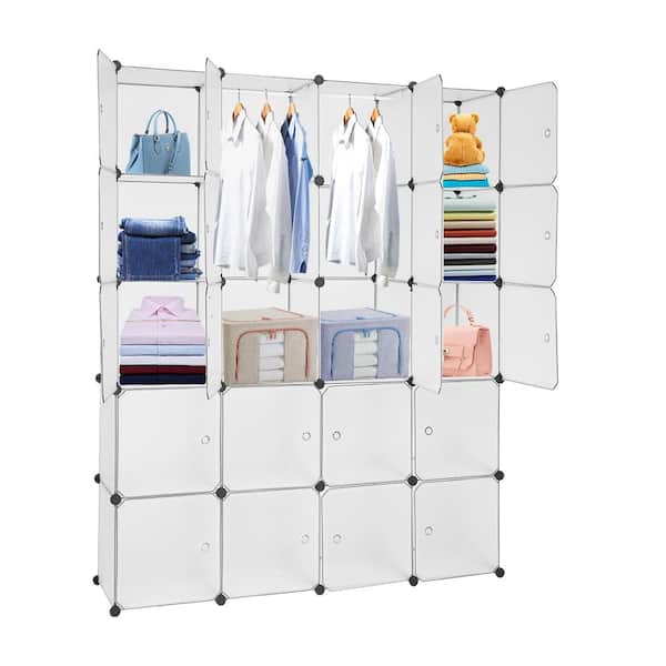 Portable Closet Organizer for Kids Plastic Wardrobe, White, 2x4
