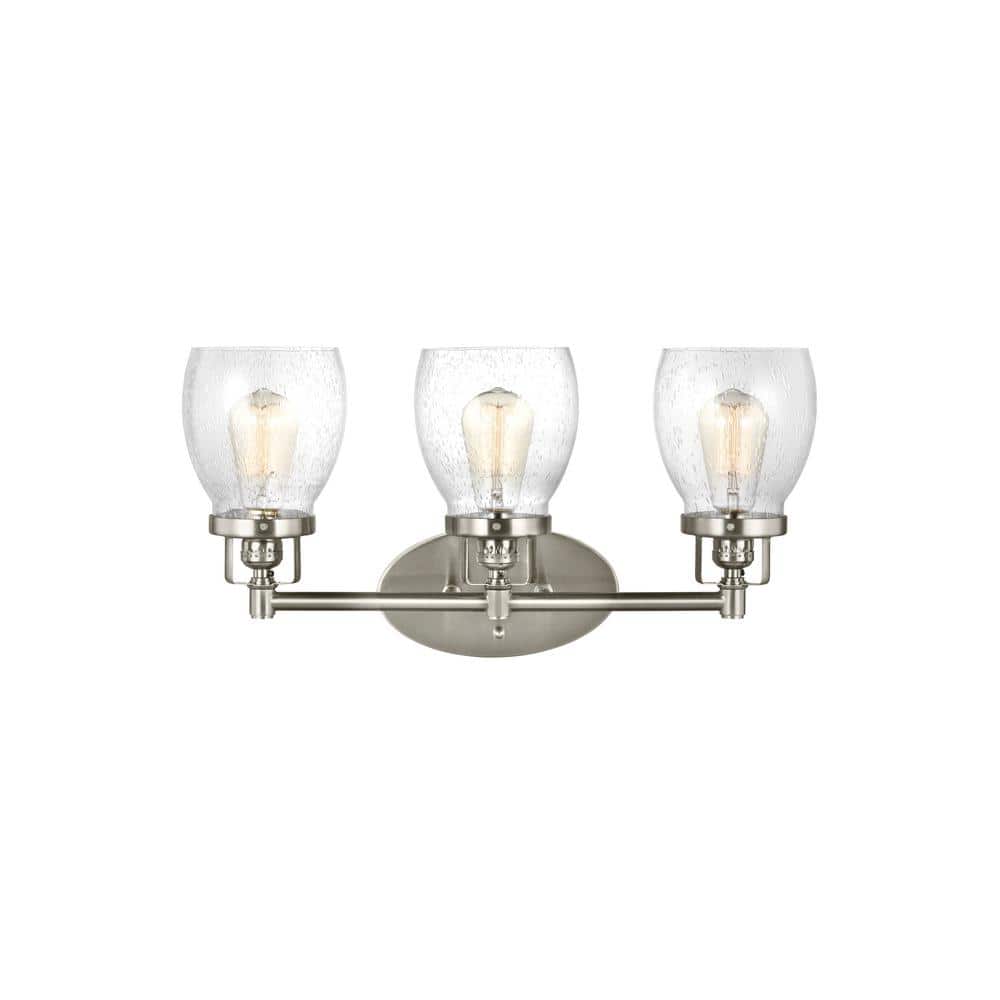 Belton 21 in. 3-Light Brushed Nickel Transitional Industrial Wall Bathroom Vanity Light with Clear Seeded Glass Shades price history on PriceWatchPro