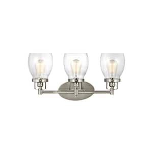 Belton 21 in. 3-Light Brushed Nickel Transitional Industrial Wall Bathroom Vanity Light with Clear Seeded Glass Shades