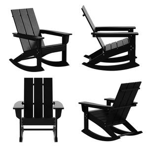 Shoreside Black Plastic Adirondack Outdoor Rocking Chair (Set of 4)