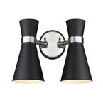 2-Light Matte Black and Brushed Nickel Wall Sconce with Matte Black Metal Shade