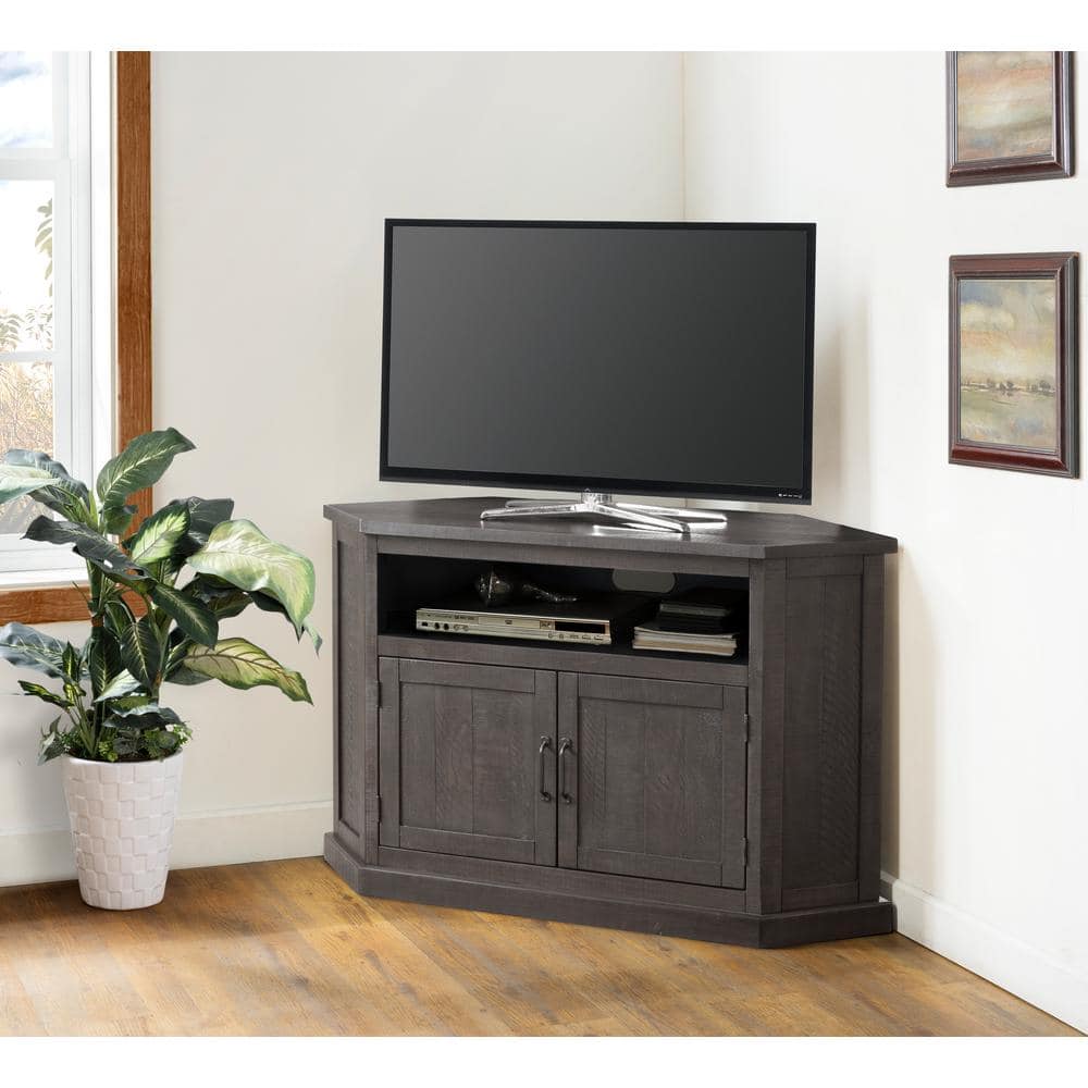 Gray 50" Solid Wood Corner TV Stand with Cabinet