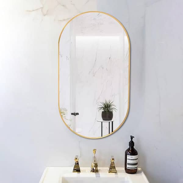 Unbranded 18 in. W x 36 in. H Oval Frame Wall Bathroom Vanity Mirror in Gold