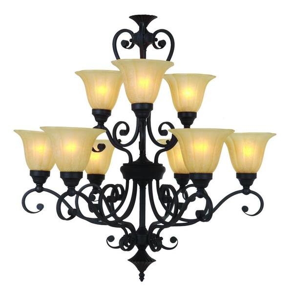Yosemite Home Decor Florence Collection 9-Light Sierra Slate Chandelier with Champagne Glass Shade