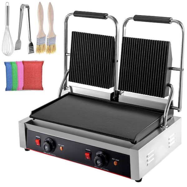 Omkostningsprocent gå på pension tåge VEVOR Commercial Sandwich Panini Press Grill 2X1800W Temperature Control  Non Stick Surface Commercial Panini Grill, Silver DPLDYBPLLD-813A01V1 - The  Home Depot