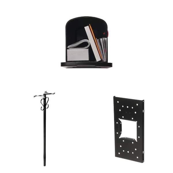 Parsons Black Medium Plastic Post Mount Mailbox, Black Steel Post, and Black Steel Mounting Board Combo