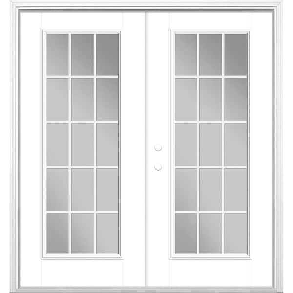 Masonite 72 in. x 80 in. Ultra White Fiberglass Prehung Right-Hand Inswing GBG 15-Lite Clear Glass Patio Door with Brickmold