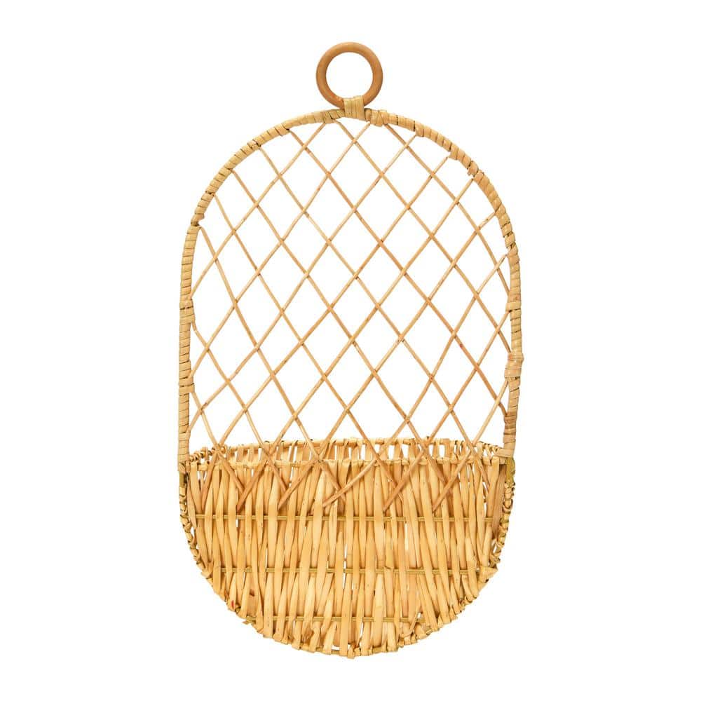 Hand-Woven Oval Wicker Storage Basket, 16" Natural