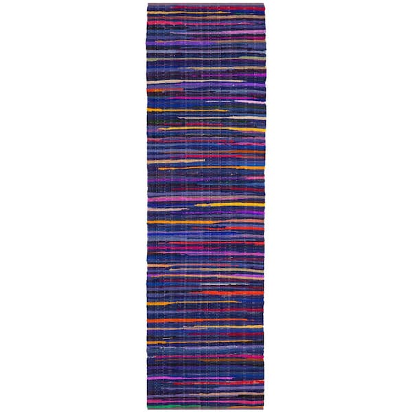 SAFAVIEH Rag Rug Blue/Multi 2 ft. x 5 ft. Distress Striped Runner Rug