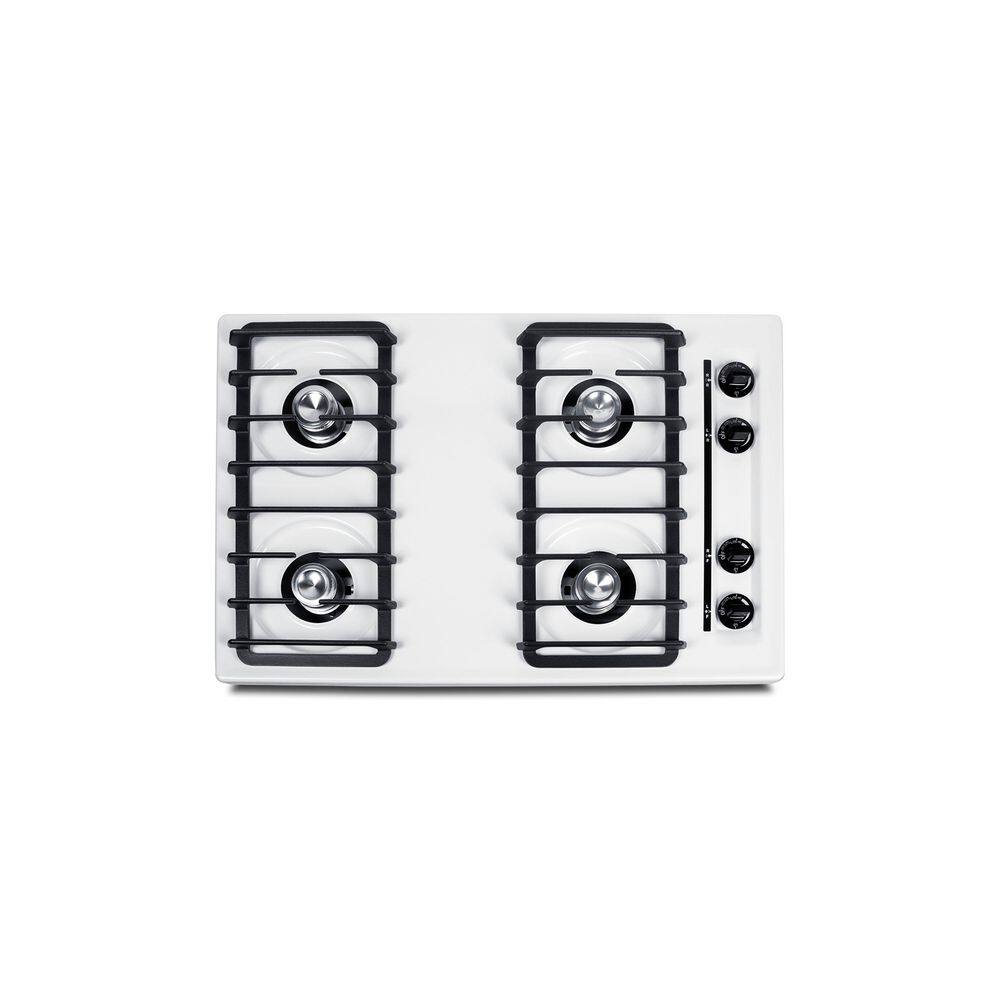 30 in. Wide Gas Cooktop in White with 4 Burners
