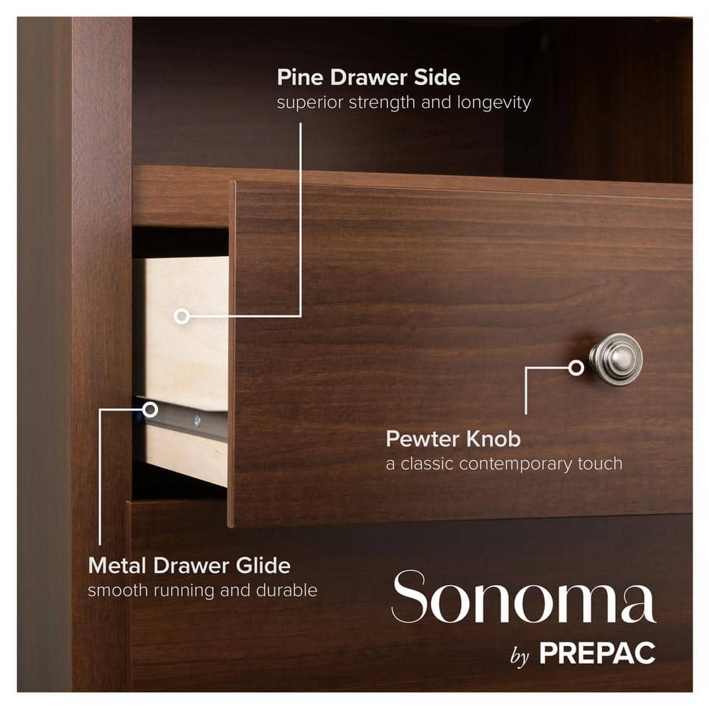 Monterey Cherry 5-Drawer Vertical Dresser with Metal Knobs