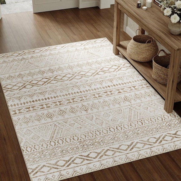 Bohemia Brown 5 ft. x 7 ft. Washable Geometric Stripes Area Rug