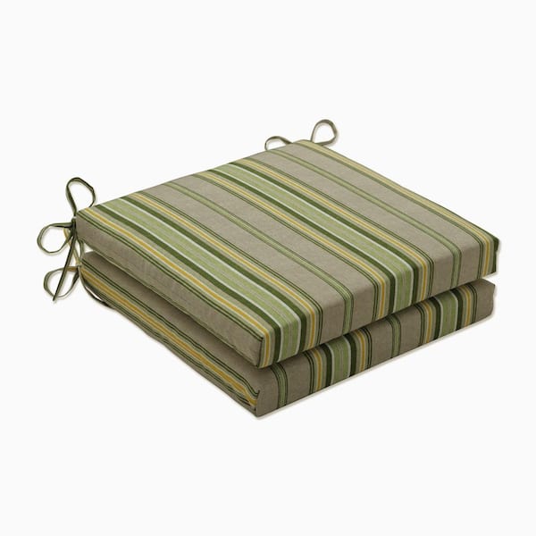 Pillow Perfect Striped 20 in. x 20 in. Outdoor Dining Chair Cushion in Green/Natural/Yellow (Set of 2)