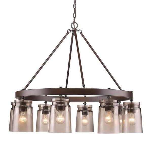 Golden Lighting Travers 8-Light Rubbed Bronze Chandelier with Frosted Artisan Glass Shades