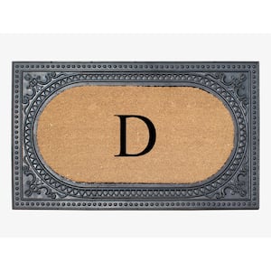 A1HC Oval Black/Beige 24 in. x 39 in. Rubber and Coir Heavy Duty Easy to Clean Monogrammed D Door Mat