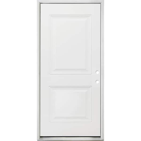 Steves & Sons Legacy 32 in. x 80 in. 2 Panel Squaretop Left-Hand/Inswing White Primed Fiberglass Prehung Front Door