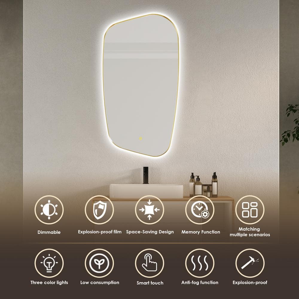 Florian 26" x 48" Gold Rectangular LED Vanity Mirror