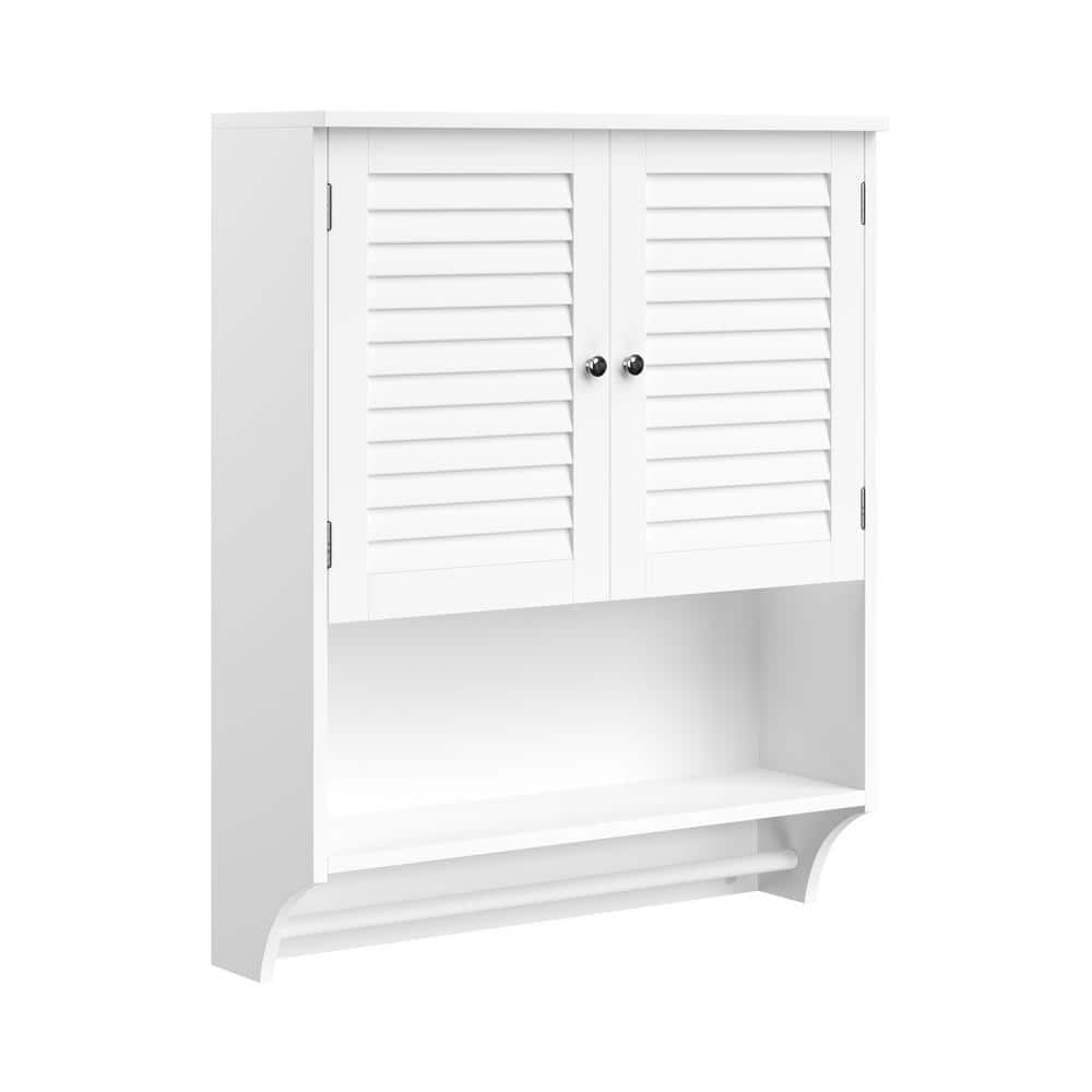 White Engineered Wood Wall-Mounted Bathroom Organizer with Shutter Doors