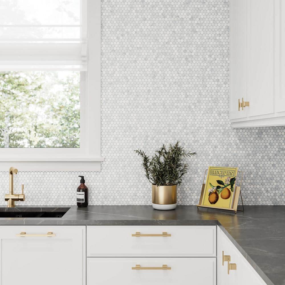 White Carrara Marble Penny Round Mosaic Wall Tile