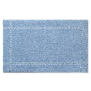 Ultra Plush Solid Washable Blue 20 ft. x 32 ft. Border Bathmat Rug