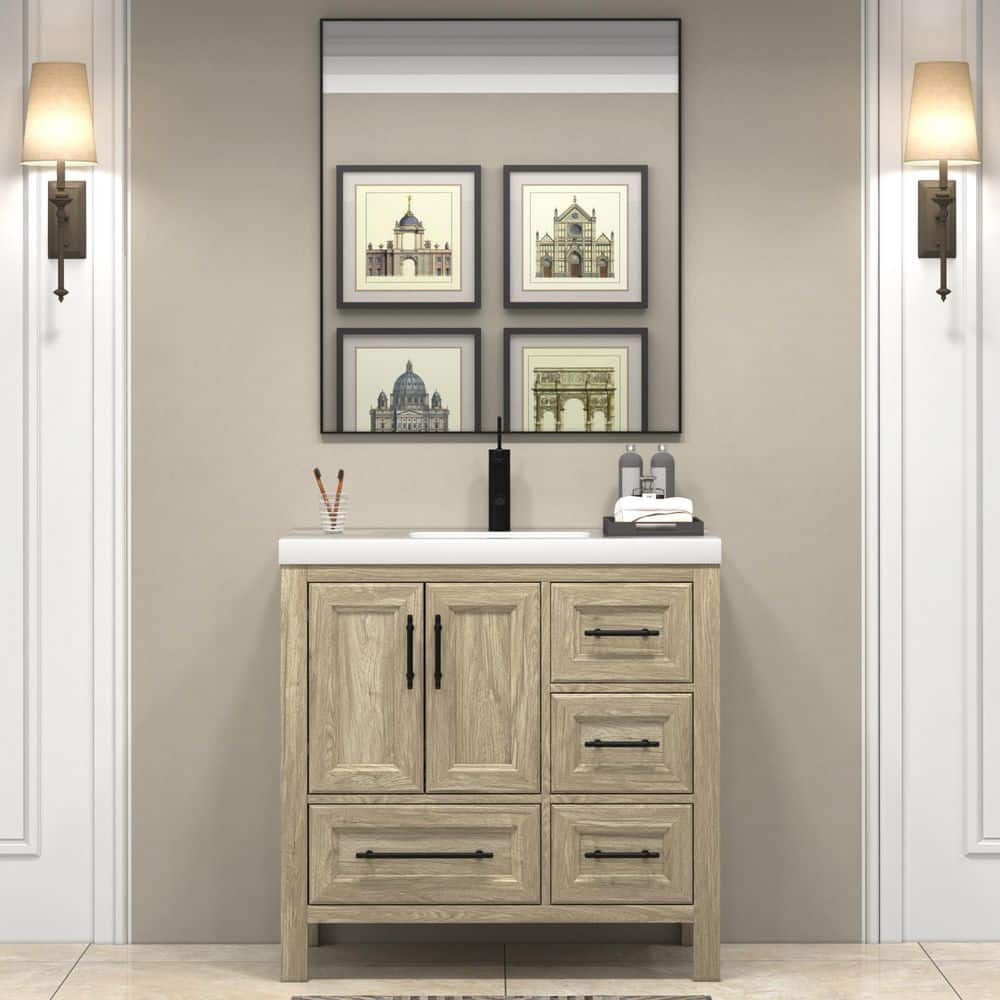 VIV 36 in. W x 20 in. D x 35 in. H Single Sink Freestanding Bath Vanity in Dark French Oak with White Acrylic Top price history on PriceWatchPro