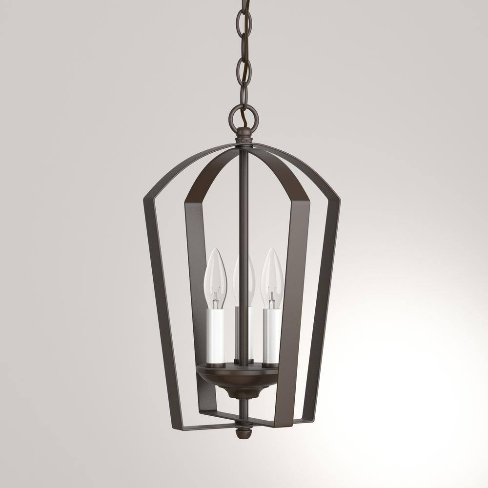 Antique Bronze 3-Light Foyer Fixture with White Candle Sleeves