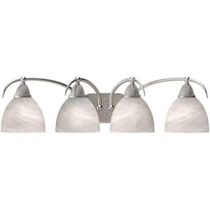 Kora 30.75 in. 4-Light Brushed Nickel Indoor Vanity Light with Alabaster Glass Shades