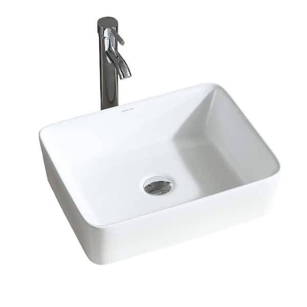 Tatahance Bathroom Rectangle Porcelain Ceramic Vessel Sink in White and Chrome Faucet Combo