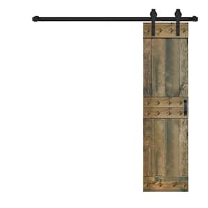 Mid-Century Style 24 in. x 84 in. Aged Barrel DIY Knotty Pine Wood Sliding Barn Door with Hardware Kit
