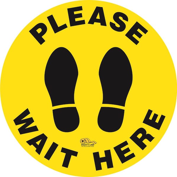 D 10 Please Wait Here Yellow 12 x 12 Social Distancing Floor Sign Maintain Social Distancing Indoor Anti-Slip Floor Decal