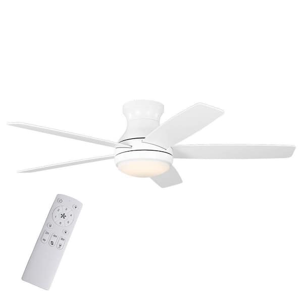 Banksville 52 in. Matte White Flush Mount Standard Ceiling Fan with White Adjustable LED Light, DC Motor, and Remote